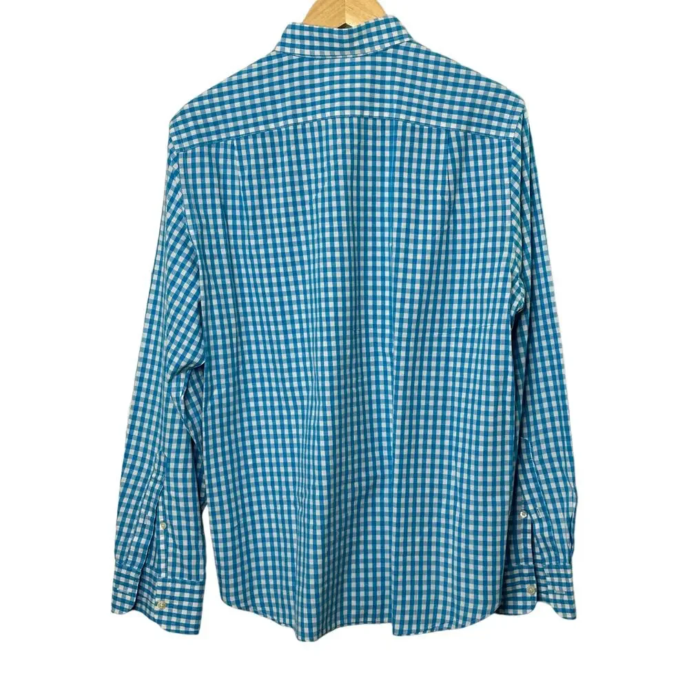 J.Crew  Blue & White Gingham Check Print Long Sleeve Button-Up Men's Medium